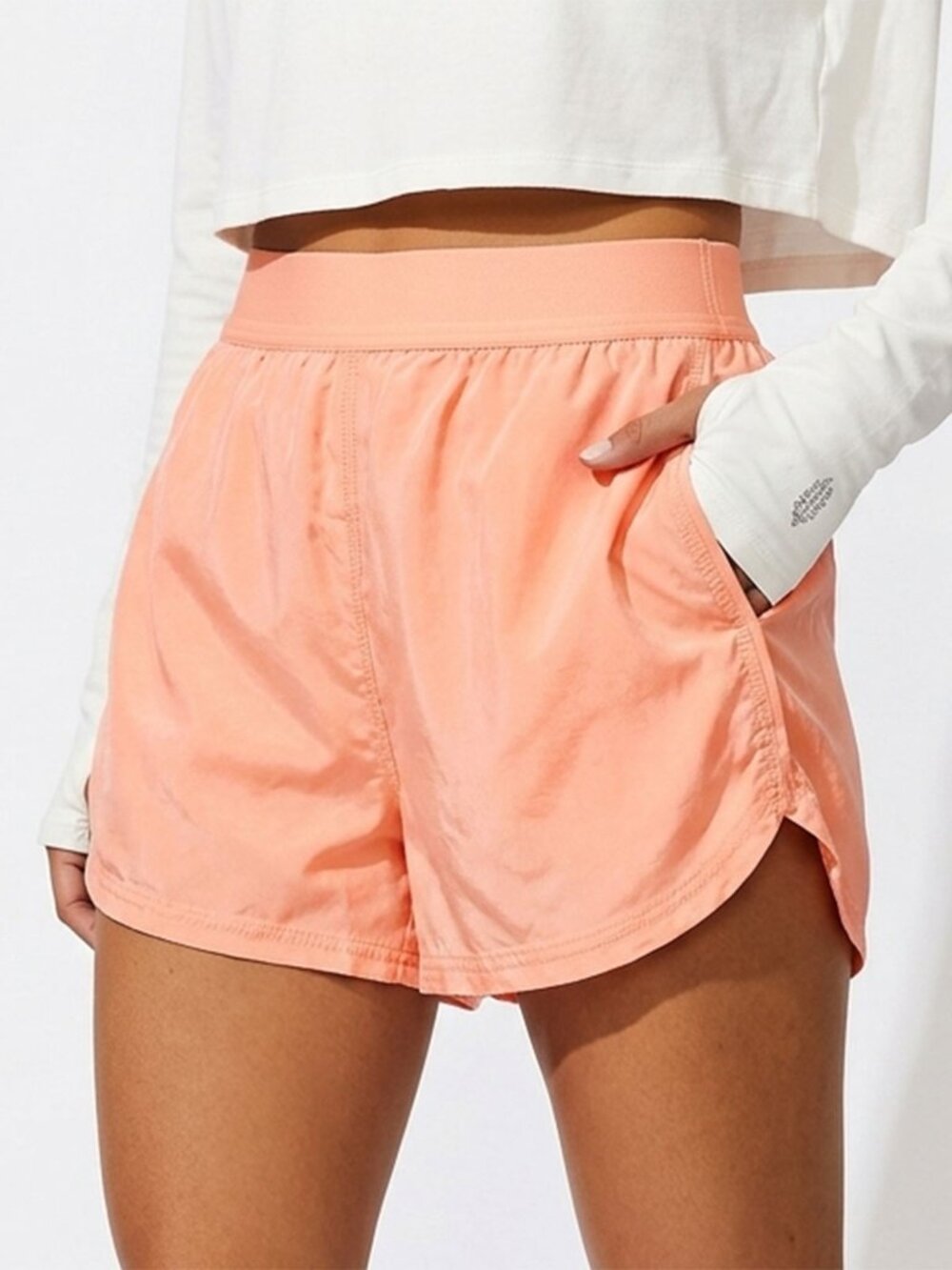 Free People Movement See You Sunday High Rise Shorts Elastic Waist Coral Orange